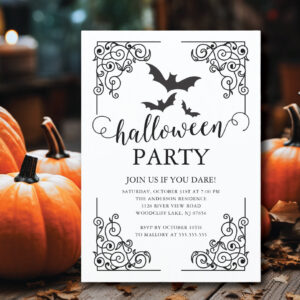 Gothic Vintage Bat Halloween Invitation