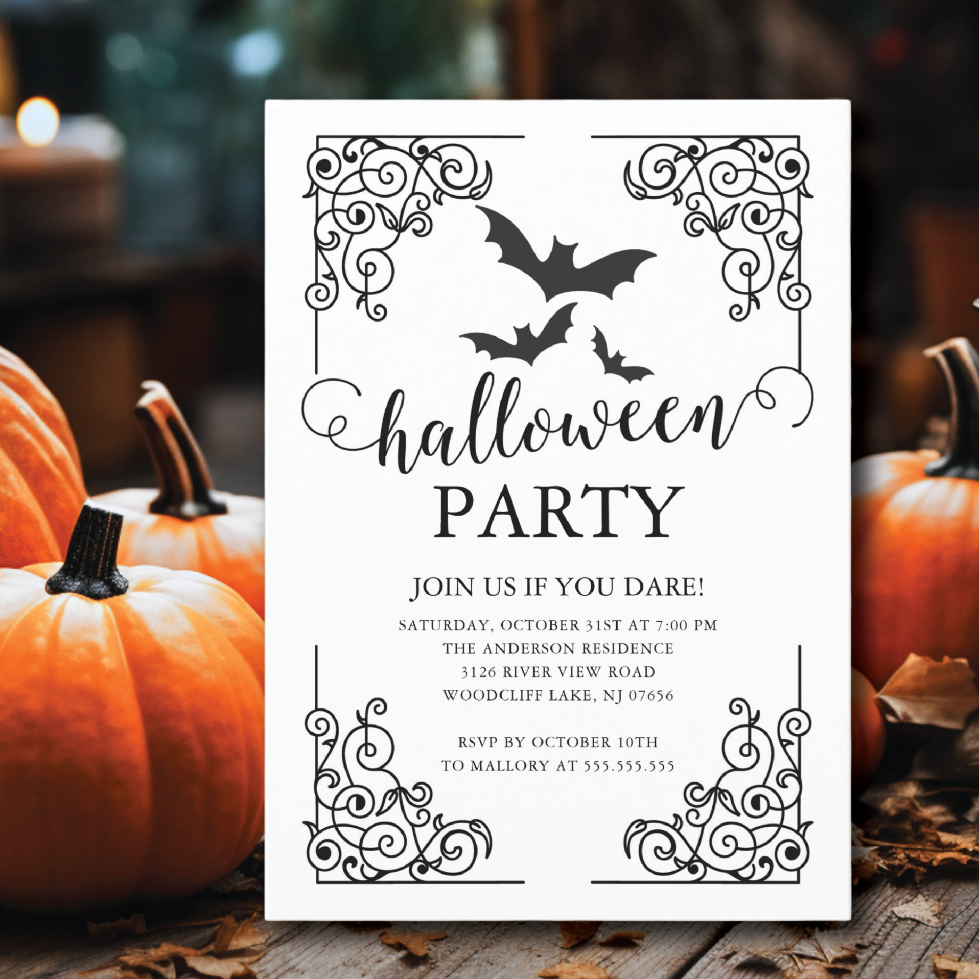 Gothic Vintage Bat Halloween Invitation
