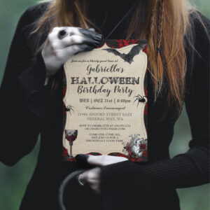 Gothic Vintage Halloween Birthday Party Invitation