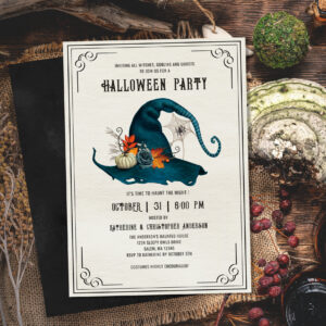 Gothic Witch Hat Vintage Adult Halloween Party Invitation
