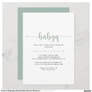 Green Calligraphy BabyQ Baby Shower Barbecue Invitation