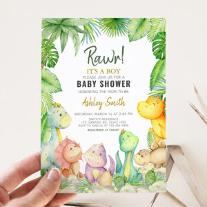 Greenery Boy Dinosaur Baby Shower Invitation