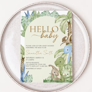 Greenery Dinosaur Baby Shower Invitation