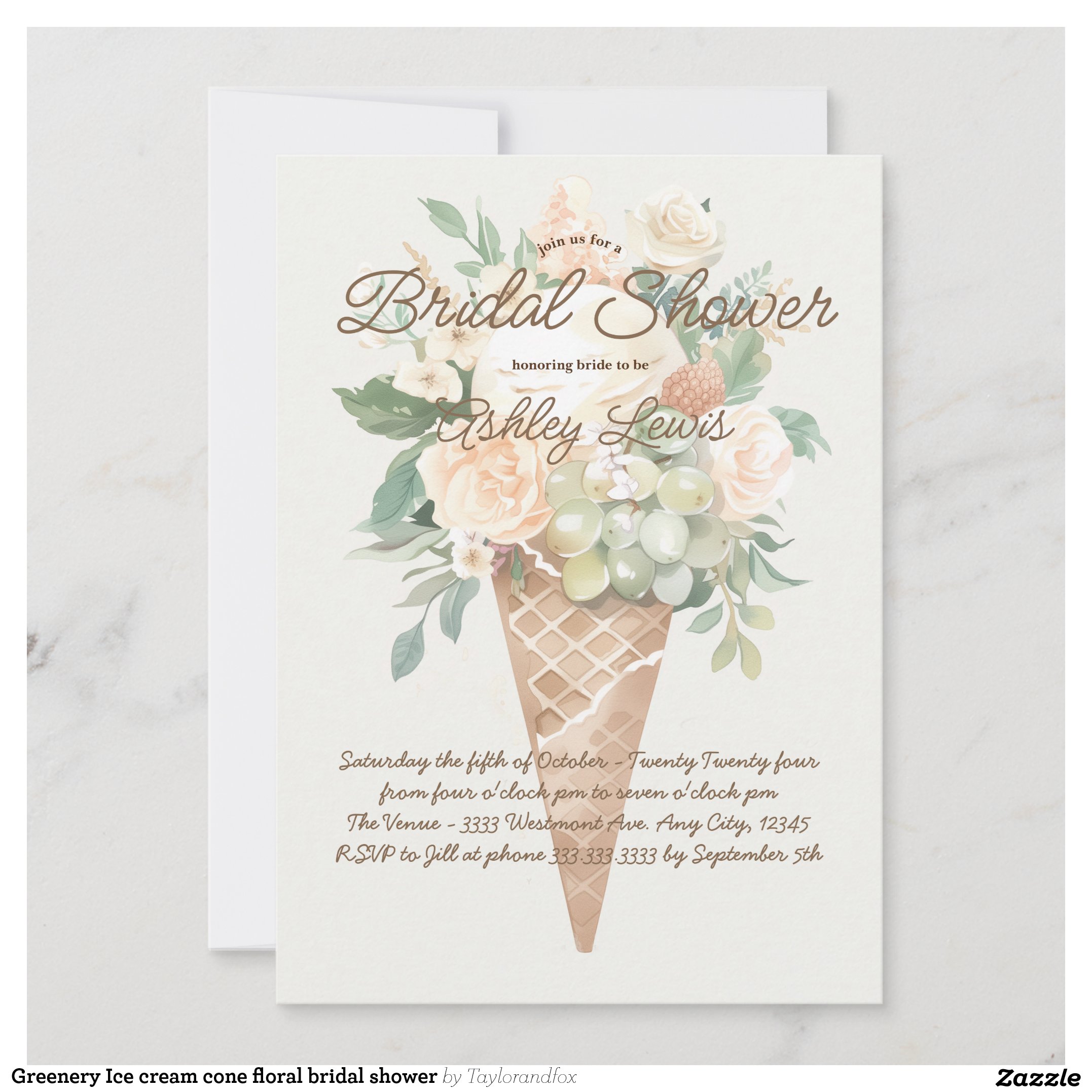 Greenery Ice cream cone floral bridal shower Invitation