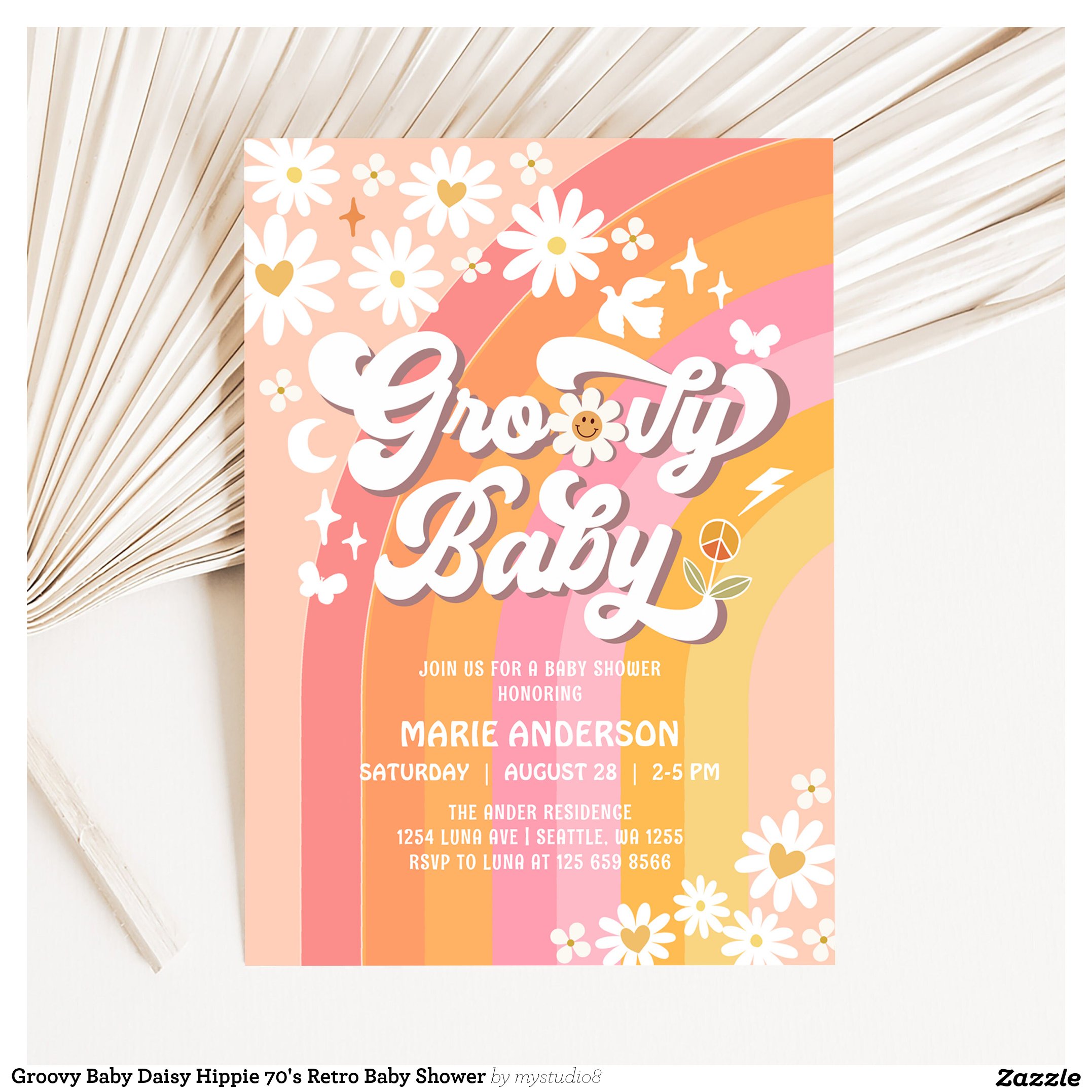 Groovy Baby Daisy Hippie 70's Retro Baby Shower Invitation