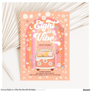 Groovy Eight is a Vibe Van Bus 8th Birthday Invitation
