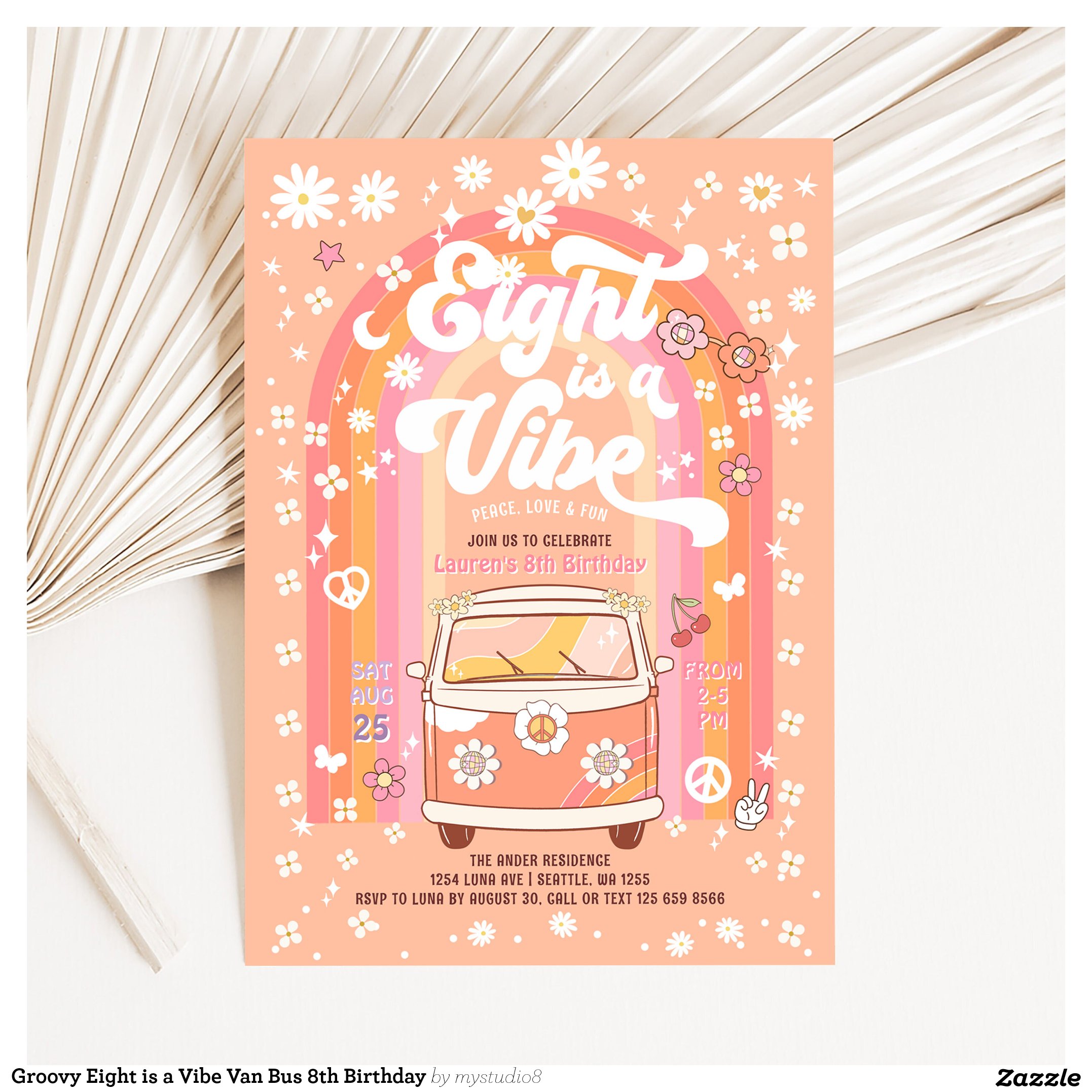 Groovy Eight is a Vibe Van Bus 8th Birthday Invitation
