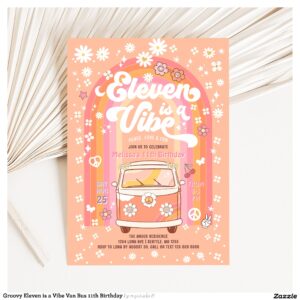 Groovy Eleven is a Vibe Van Bus 11th Birthday Invitation