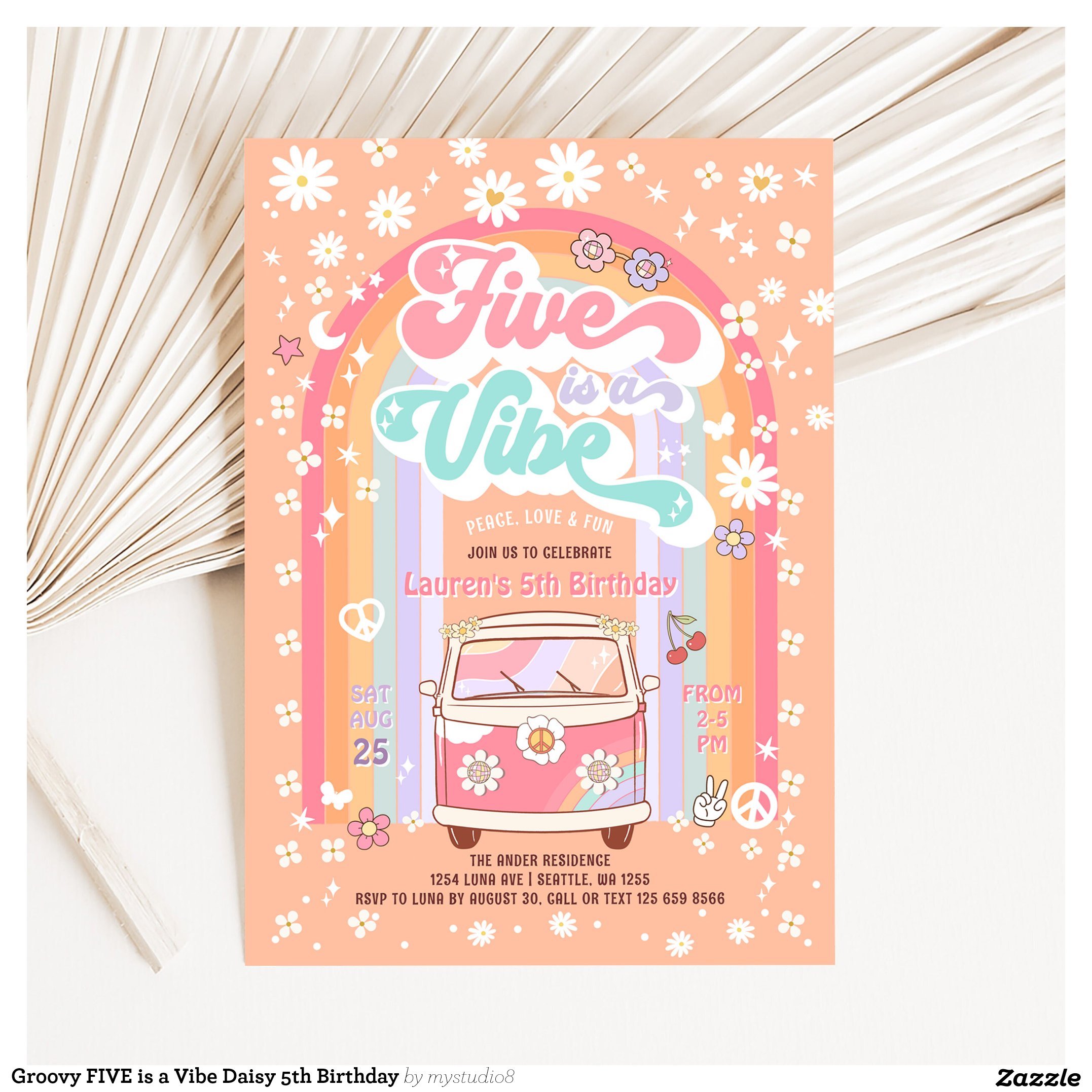 Groovy FIVE is a Vibe Daisy 5th Birthday Invitation