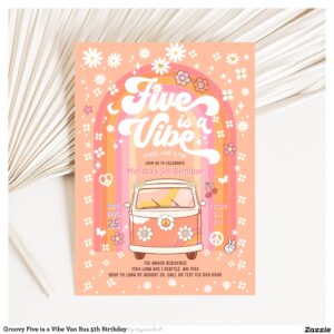 Groovy Five is a Vibe Van Bus 5th Birthday Invitation