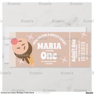Groovy Ice Cream Birthday Ticket Party Invitation