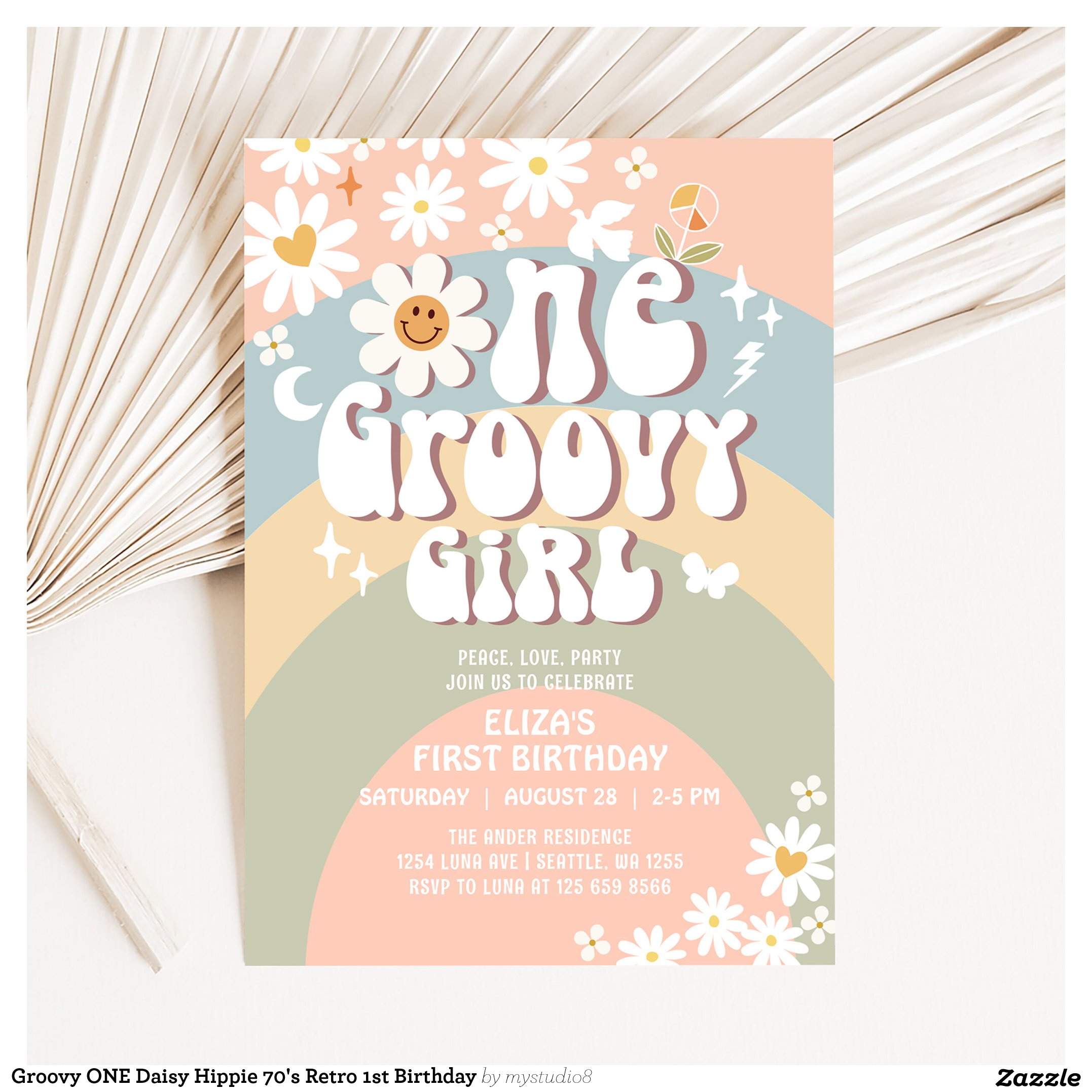 Groovy ONE Daisy Hippie 70's Retro 1st Birthday Invitation