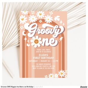 Groovy ONE Hippie 70s Retro 1st Birthday Invitation