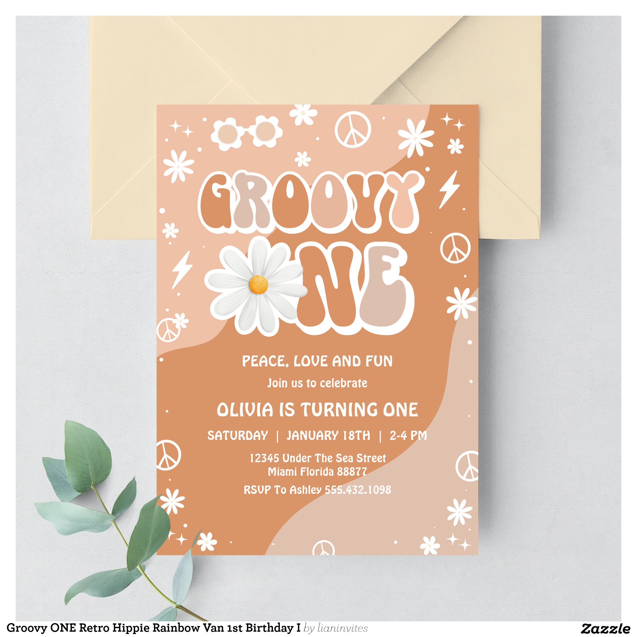 Groovy ONE Retro Hippie Rainbow Van 1st Birthday I Invitation