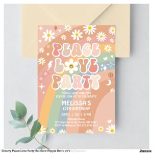 Groovy Peace Love Party Rainbow Hippie Retro 70's Invitation