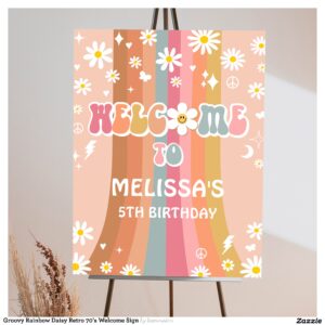 Groovy Rainbow Daisy Retro 70's Welcome Sign