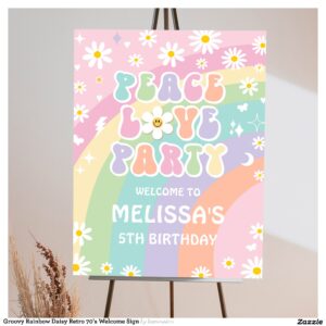 Groovy Rainbow Daisy Retro 70's Welcome Sign