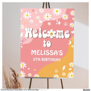 Groovy Rainbow Daisy Retro 70's Welcome Sign