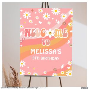 Groovy Rainbow Daisy Retro 70's Welcome Sign