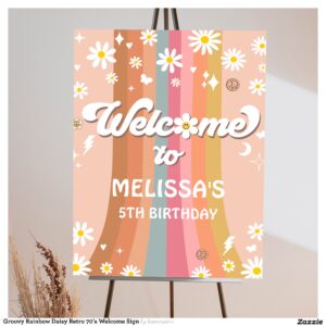 Groovy Rainbow Daisy Retro 70's Welcome Sign