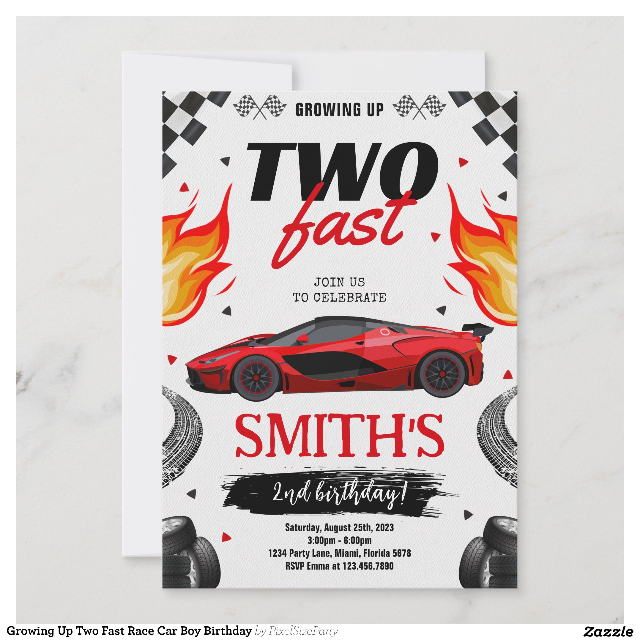 Growing Up Two Fast Race Car Boy Birthday Invitation
