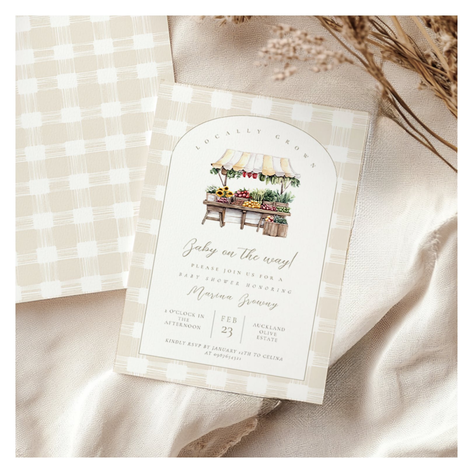 Grown with Love Market baby shower Invitation