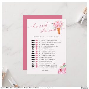 Guess Who Said It Ice Cream Bridal Shower Game Invitation