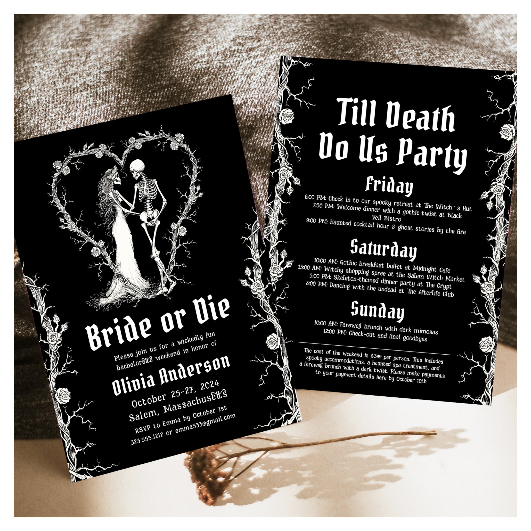 Halloween Bride or Die Skeleton Bachelorette Party Invitation