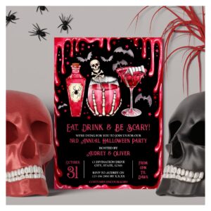 Halloween Cocktail Party Red Vampire and Blood Invitation