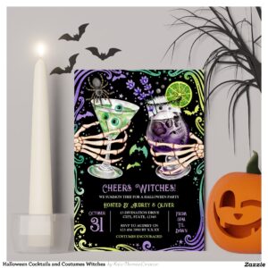 Halloween Cocktails and Costumes Witches Invitation