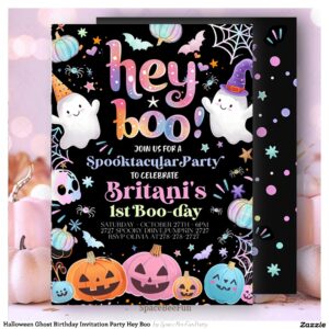 Halloween Ghost Birthday Invitation Party Hey Boo