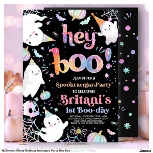 Halloween Ghost Birthday Invitation Party Hey Boo