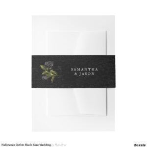 Halloween Gothic Black Rose Wedding Invitation Belly Band
