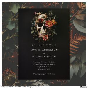 Halloween Gothic Skull Floral Wedding Invitation