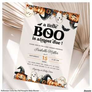 Halloween Little Boo Fall Pumpkin Baby Shower Invitation