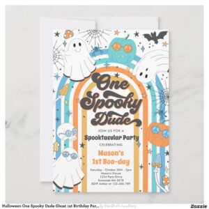 Halloween One Spooky Dude Ghost 1st Birthday Party Invitation