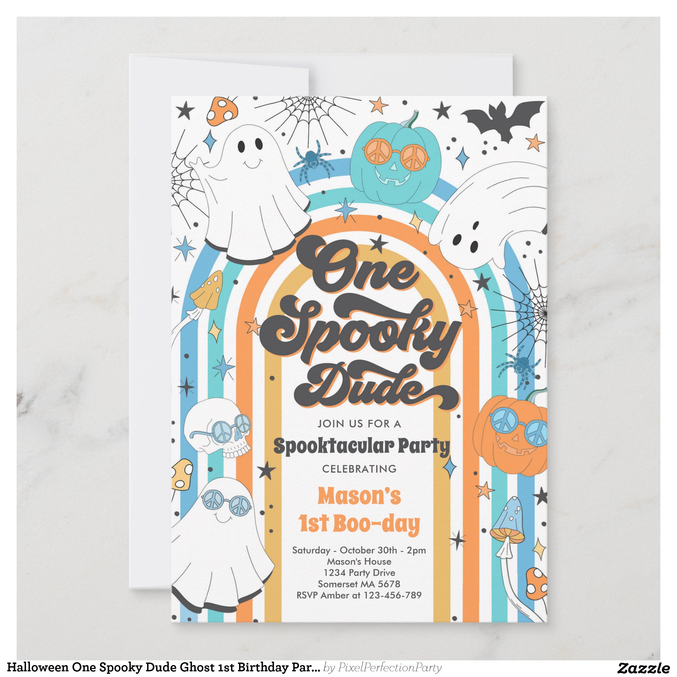 Halloween One Spooky Dude Ghost 1st Birthday Party Invitation