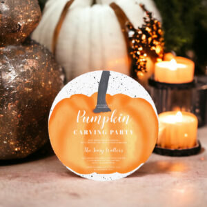 Halloween orange pumpkin carving party patch invitation
