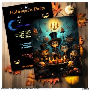 Halloween Party Creepy Kids Pumpkins Candles Invitation