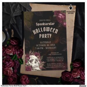 Halloween Party Skull Roses Dark Invitation