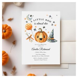 Halloween Pumpkin Little Boo Baby Shower Invitation