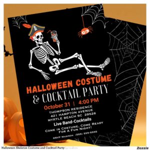 Halloween Skeleton Costume and Cocktail Party Invitation