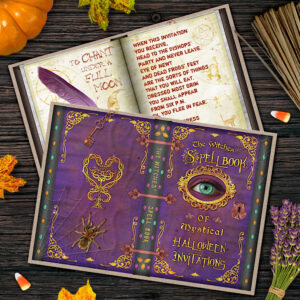 Halloween Witches Magic Spell Book Eyeball Spider Invitation