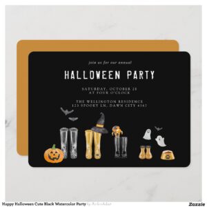 Happy Halloween Cute Black Watercolor Party Invitation