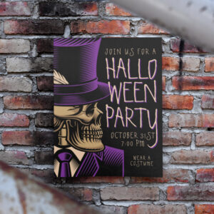 Happy Halloween Purple Fashion Skeleton Invitation