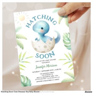 Hatching Soon! Cute Dinosaur Boy Baby Shower Invitation
