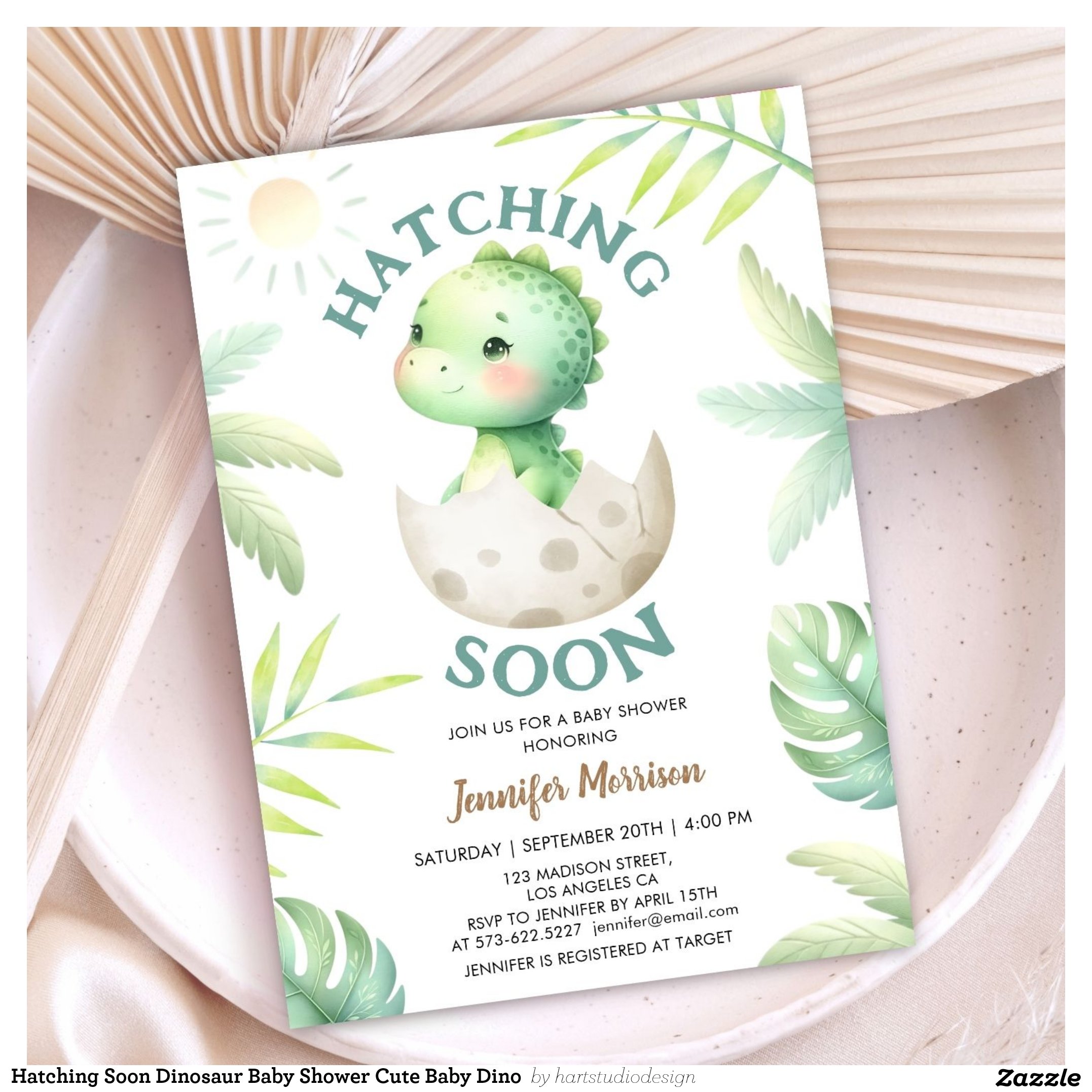 Hatching Soon Dinosaur Baby Shower Cute Baby Dino Invitation