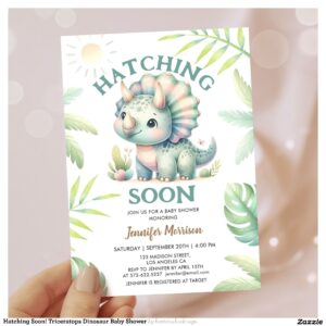 Hatching Soon! Triceratops Dinosaur Baby Shower Invitation