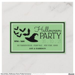 Hats & Bats, Halloween Party Ticket Invitation