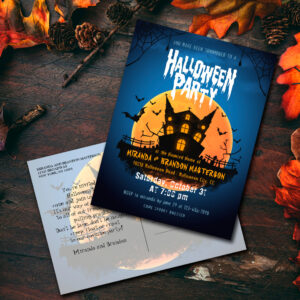 Haunted House Bats Graveyard Halloween Invitation Postcard